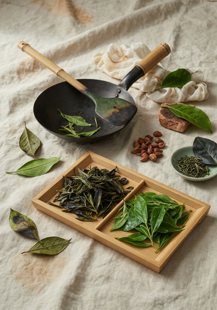 Sha qing — kill-green for pu'er vs green tea